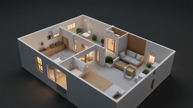 3D Render of a Modern Home Interior Design and Planning