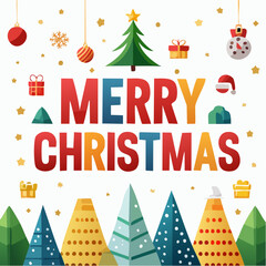 Obraz premium Merry Christmas handwritten lettering surrounded by festive pine branches and holly berries, a warm and natural brush stroke design, perfect for holiday greetings and decorations