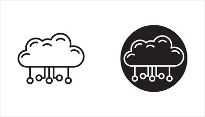 Black and white network cloud storage icon set. Technology, AI, computer, mobile phone, white background vector illustration editable