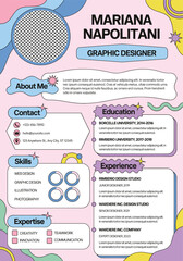 Professional graphic designer resume template with colorful abstract background