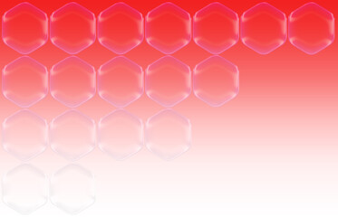A hexagonal transparent glass piece against a red background with a gradient to white, along with empty space in the image.