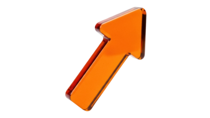 Isolated amber directional arrow with rounded edges, transparent appearance, modern look