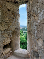 loophole in stone wall. Old castle Samobor. Croatia