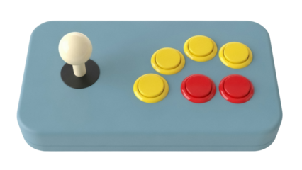 Isolated retro arcade game controller, classic gaming device with joystick and buttons, fun