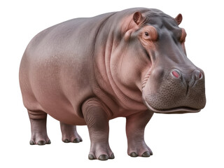Obraz premium Isolated Hippo Animal, Massive Semi Aquatic Mammal of Africa, Large Herbivore Standing Upright