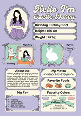 Infographic of a young woman's personal profile and interests