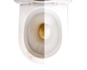 Dirty and clean toilet - before and after cleaning, top view