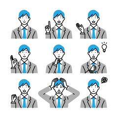 ビジネスマンの様々な表情のアイコンセット