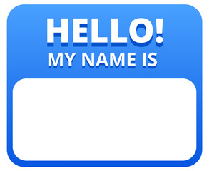 Hello my name is label sticker template isolated on transparent background. Introduction banner.