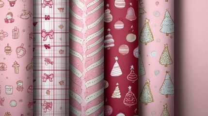 Variety of paper rolls with cute patterns and ornaments.