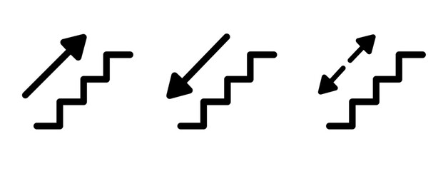 Stairs Icon Set &ndash; Upward and Downward Stairs Symbols, Isolated Vector Illustrations for Directional Movement