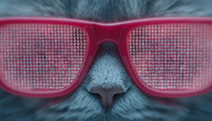 Cool cat wearing stylish red glasses, showcasing a playful and trendy demeanor.
