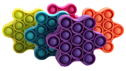 colorful round silicone sensory fidget toy with rainbow bubbles arranged in playful stress relief pattern isolated on white background