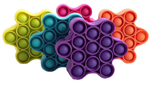 colorful round silicone sensory fidget toy with rainbow bubbles arranged in playful stress relief pattern isolated on white background