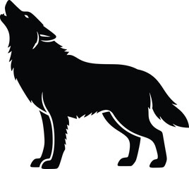 Obraz premium Howling wolf silhouette vector illustration isolated on white background standing wild animal side view icon for logo mascot tattoo and hunting club branding.
