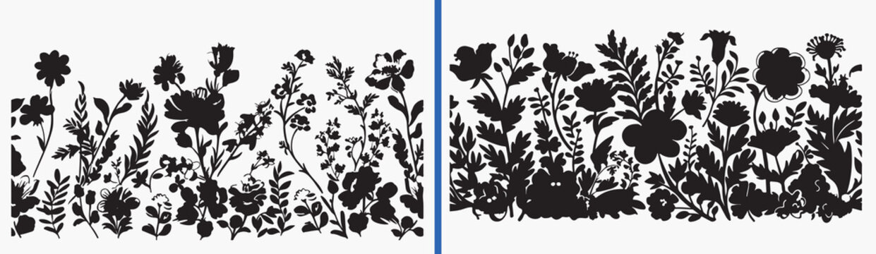 floral silhouette illustration vector, plant shadow artwork, botanical black illustration, flower silhouette design, decorative floral artwork, nature plant vector, artistic foliage illustration, bota