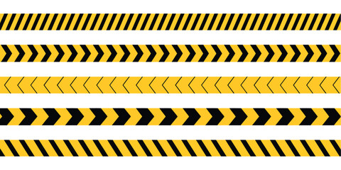 Caution Tape Borders Set with Black and Yellow Chevron Stripes Vector Flat Illustration for Warning Construction Zones and Danger Signs