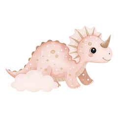 Cute pastel baby triceratops dinosaur watercolor illustration for kids nursery art