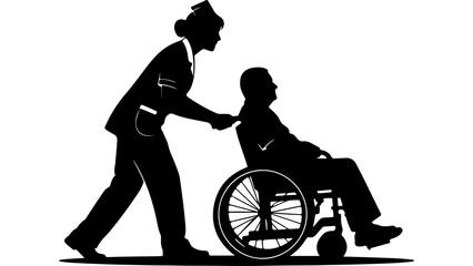 Obraz premium Nurse assisting patient in wheelchair with transparent background