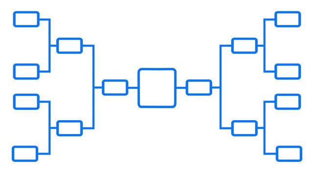 Abstract 32 team tournament bracket championship template with white line animation isolated on black background. Championship bracket schedule for football, basketball
