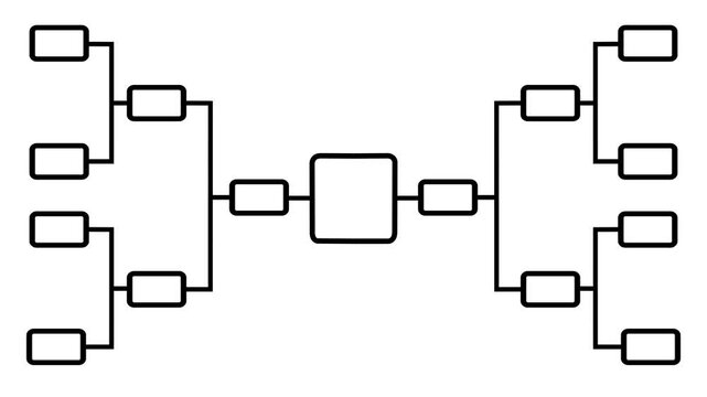Abstract 32 team tournament bracket championship template with white line animation isolated on black background. Championship bracket schedule for football, basketball