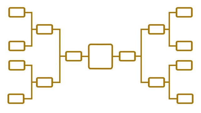Abstract 32 team tournament bracket championship template with white line animation isolated on black background. Championship bracket schedule for football, basketball
