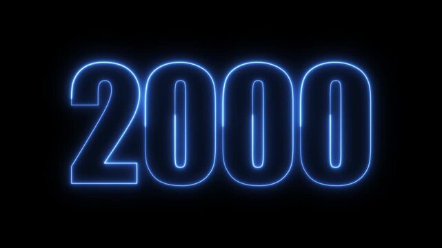 New year 2000 text icon animation glowing neon blue color number anniversary template banner sign signboard holiday code digit rectangle box font letter word on black background