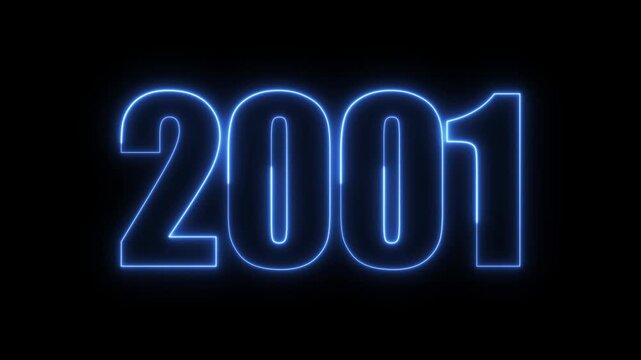New year 2001 text icon animation glowing neon blue color number anniversary template banner sign signboard holiday code digit rectangle box font letter word on black background