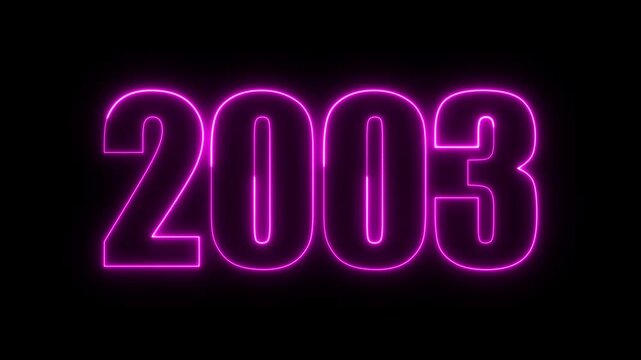 New year 2003 text icon animation glowing neon red color number anniversary template banner sign signboard holiday code digit rectangle box font letter word on black background