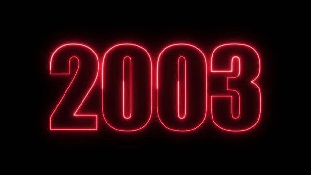 New year 2003 text icon animation glowing neon red color number anniversary template banner sign signboard holiday code digit rectangle box font letter word on black background