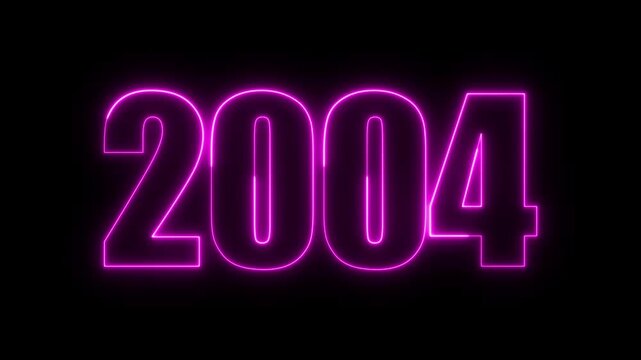 New year 2004 text icon animation glowing neon purple color number anniversary template banner sign signboard holiday code digit rectangle box font letter word on black background