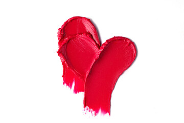 Rich red cosmetic lipstick swatch isolated on white background