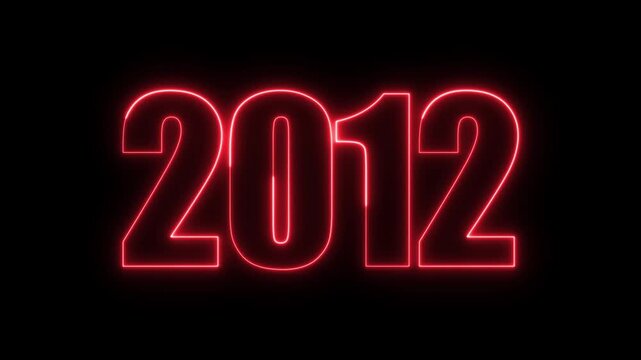 New year 2012 text icon animation glowing neon red color number anniversary template banner sign signboard holiday code digit rectangle box font letter word on black background
