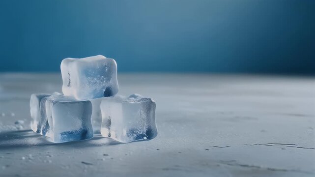 Close up of ice cubes on a white table