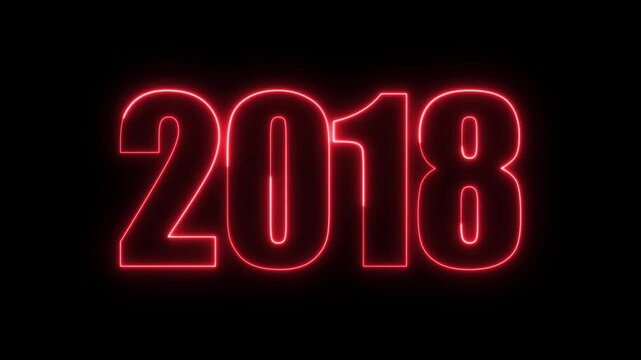 New year 2018 text icon animation glowing neon red color number anniversary template banner sign signboard holiday code digit rectangle box font letter word on black background