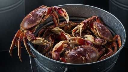 Fresh Crabs in a Metal Bucket Seafood Marine Ocean. Concept featuring crabs, seafood, bucket, fresh, marine.