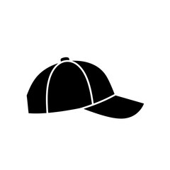 Fototapeta premium Classic baseball cap icon in clean black silhouette for casual fashion branding, headwear shops, and lifestyle graphics