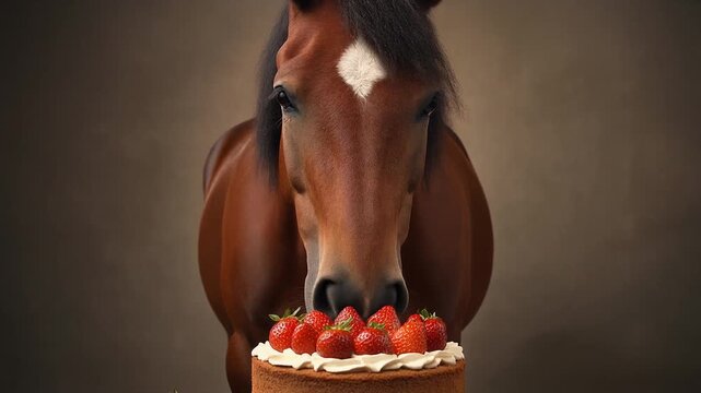 Tier mit Erdbeertorte