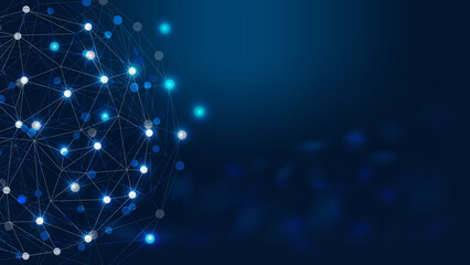 Cyber Security Network Sphere &ndash; Global Digital Connections, Technology Communication Globe, Data Protection, Internet Networking and Future Tech Background on Dark Blue