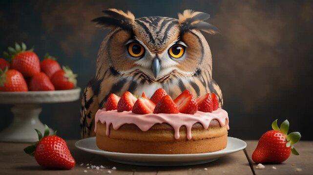 Tier mit Erdbeerkuchen