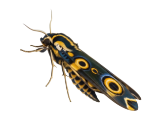 Isolated Dysphania Militaris moth, day-flying moth with striking eyespot wing pattern