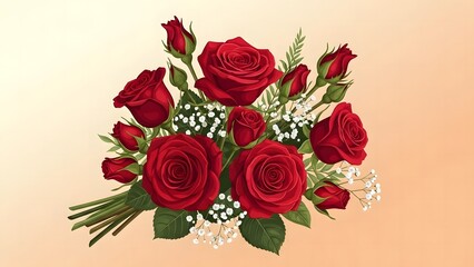 Beautiful red rose bouquet illustration featuring blooming flowers and buds