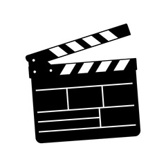Obraz premium Film clapperboard silhouette icon symbolizing movie production, filmmaking, cinema industry and creative storytelling tools
