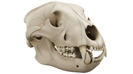 Isolated canine skull displaying anatomy features for education or science illustration use