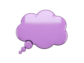 Isolated Glossy Purple Thinking Bubble with Trail of Ellipses on a Neutral Background