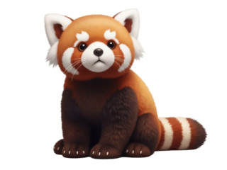 Isolated Red Panda Sitting Upright and Looking Forward with a Serious Expression