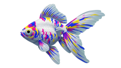Isolated Colorful Goldfish with Large Fins Swimming in Aqua Water Freshwater Nature Art