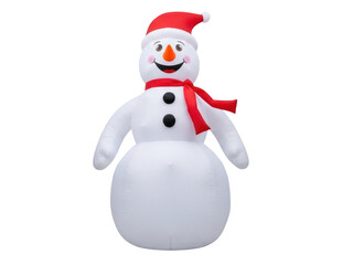Isolated inflatable snowman with red hat and scarf for outdoor Christmas decoration season