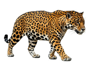 Isolated Jaguar walking with patterned fur, a formidable predator from South and Central America © Maros