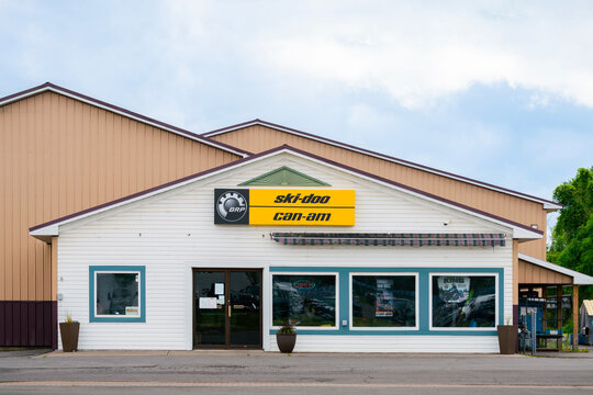 Rome, NY - Jul 20, 2025: BRP dealership&mdash;retail storefront in New York featuring Ski-Doo and Can-Am branding, captured during summer